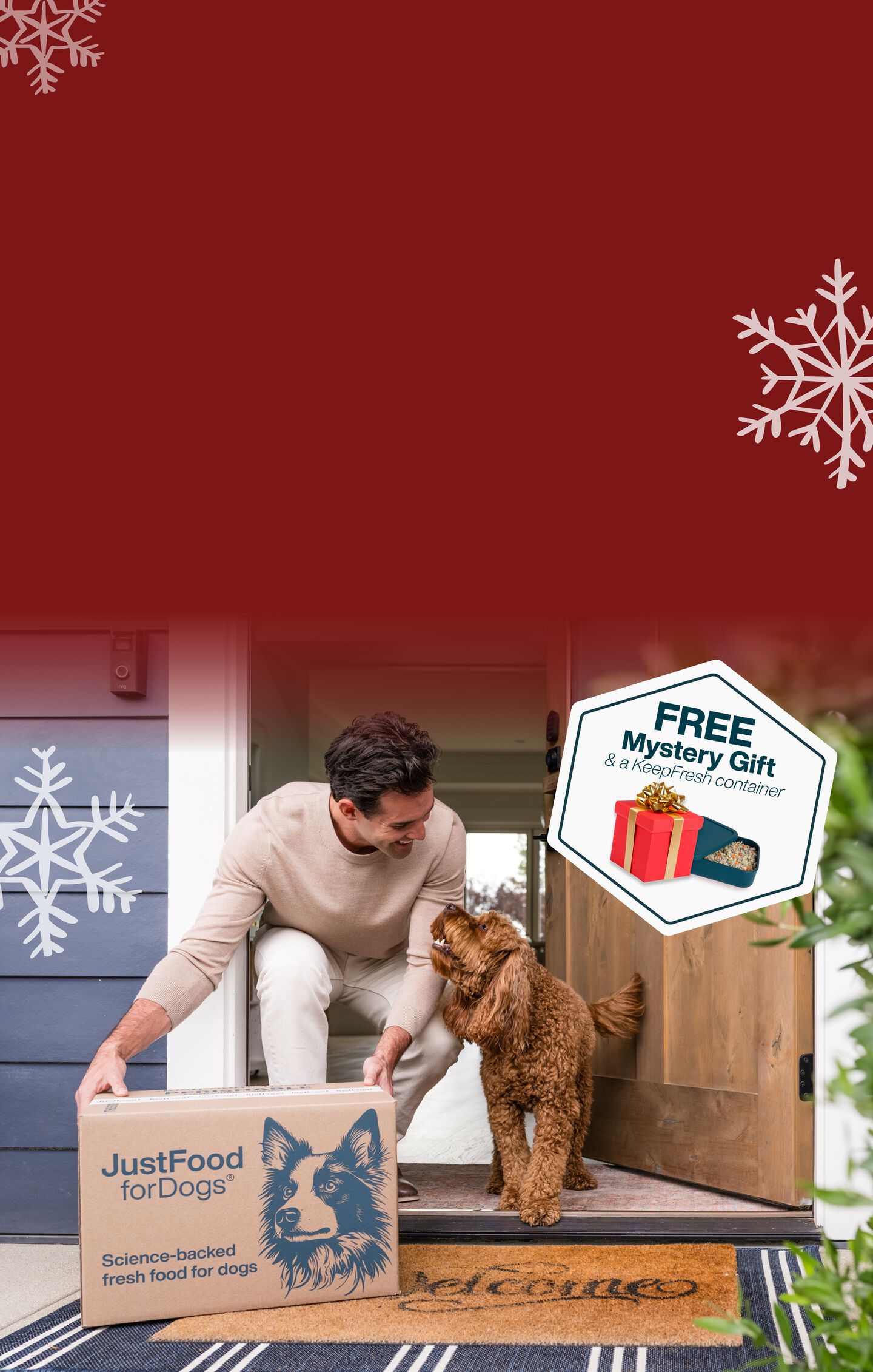 picture of a man picking up his fresh dog food delivery