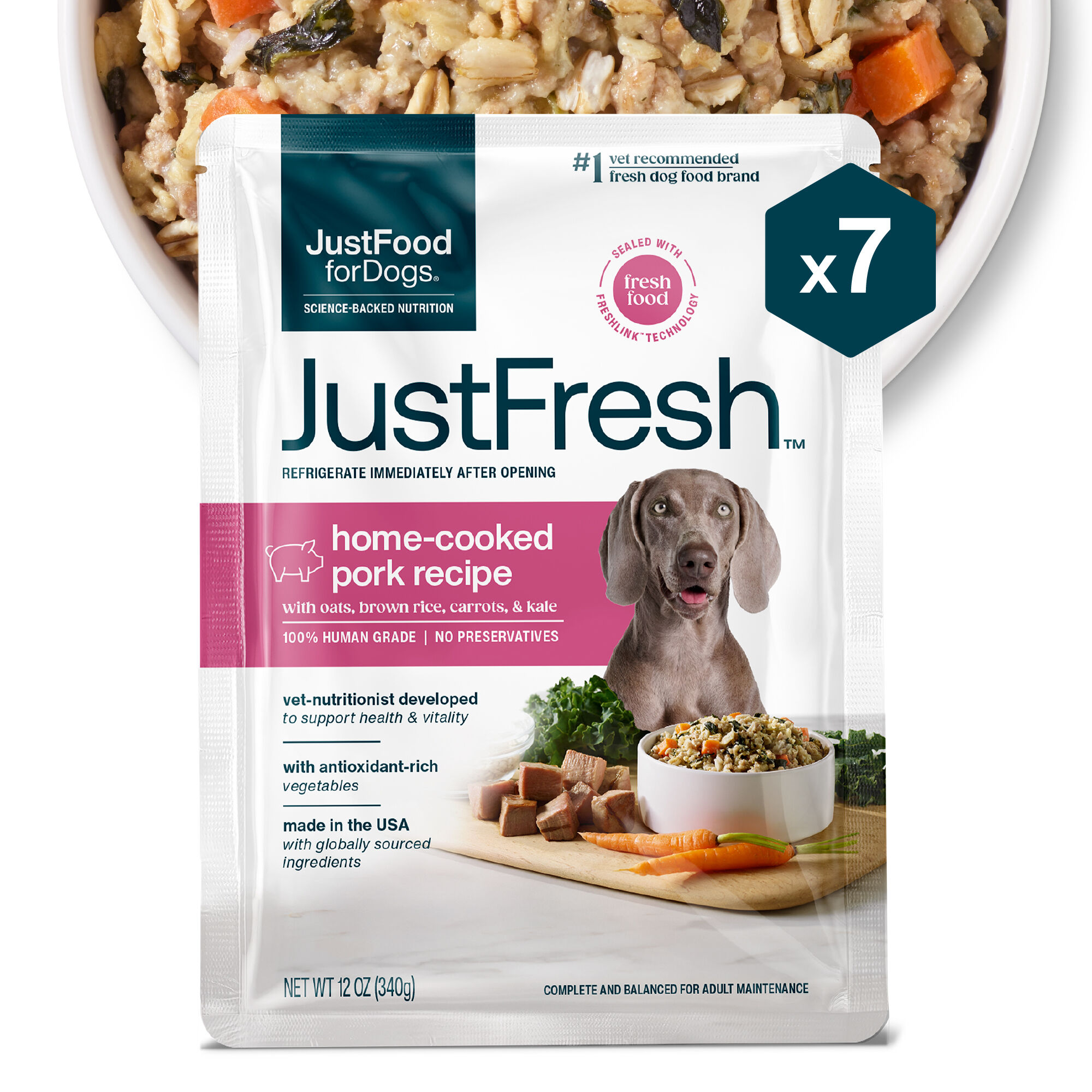JustFresh Pork Dog Food Pouches - 7 pack | JustFoodForDogs