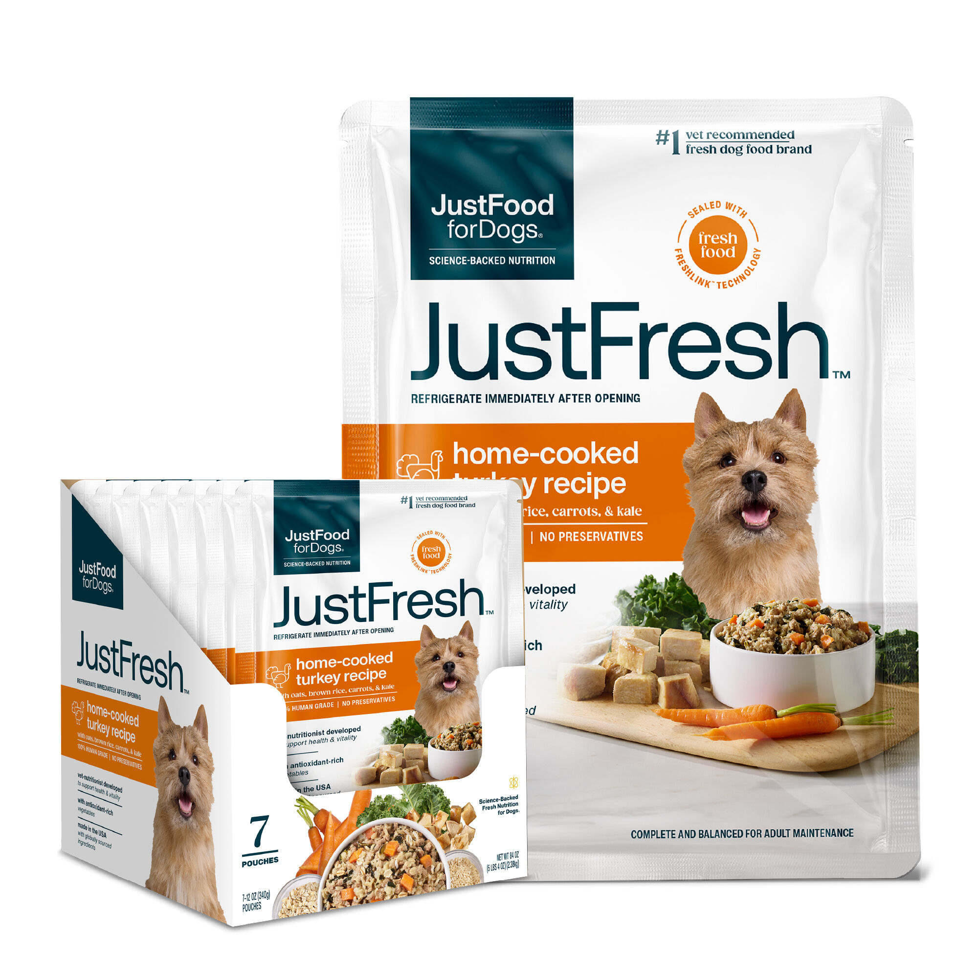 JustFresh Home-Cooked Beef, Chicken, & Turkey Dog Food Pouches