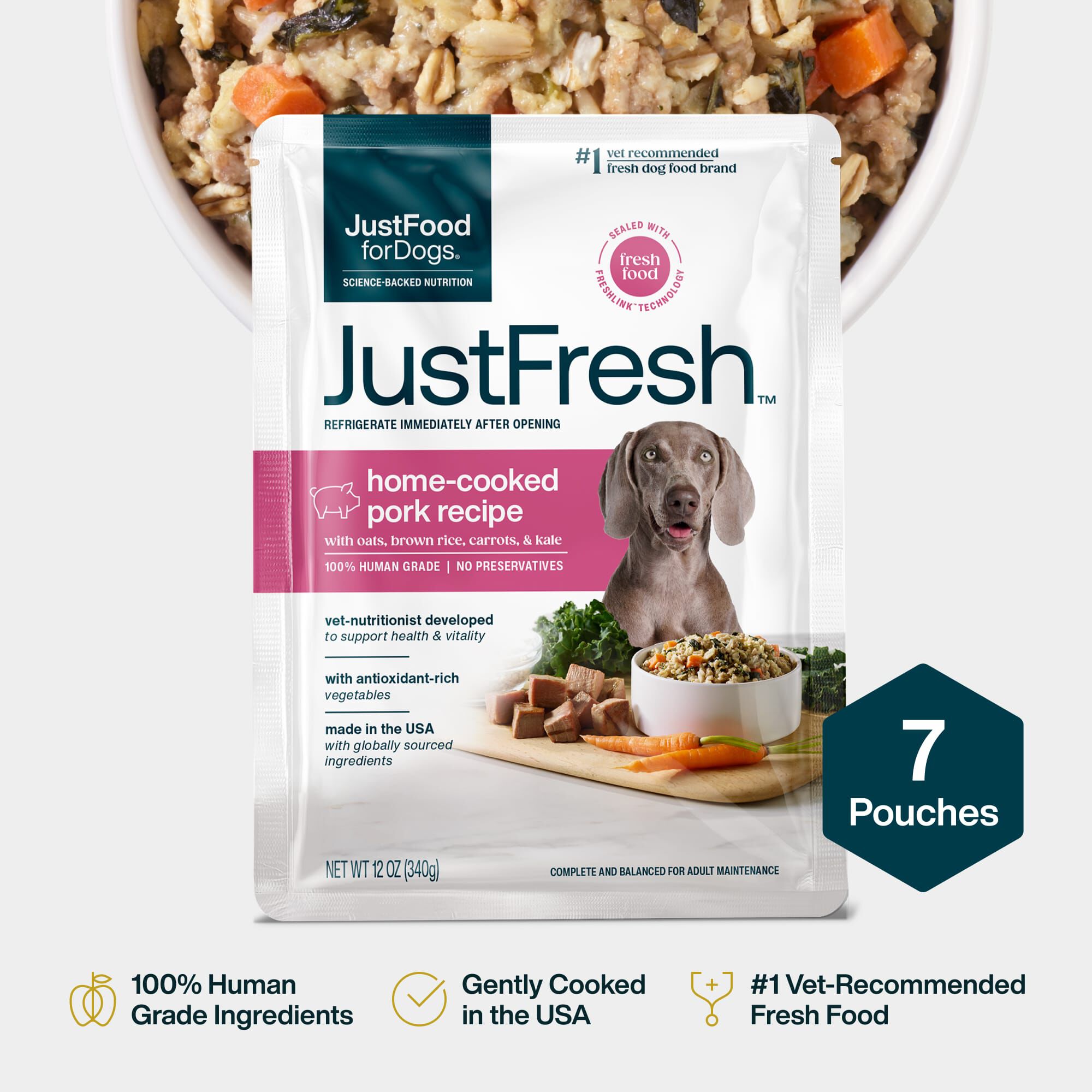 JustFresh Pork Dog Food Pouches - 7 pack | JustFoodForDogs