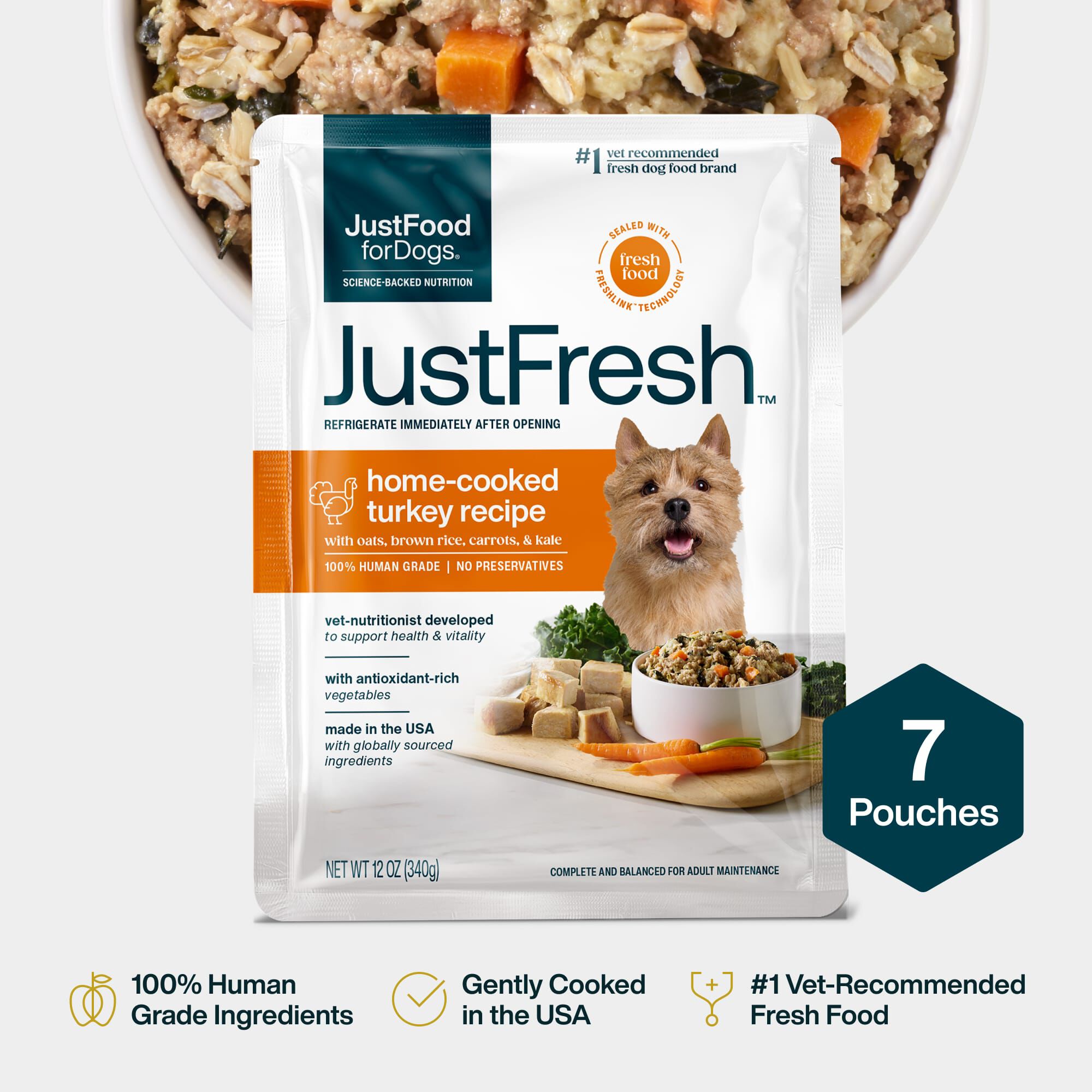 JustFresh Turkey Dog Food Pouches - 7 pack | JustFoodForDogs