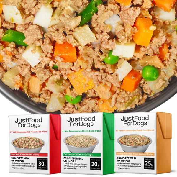 JustFoodForDogs Pantry Fresh Dog Food Variety Pack - Beef, Chicken, Turkey 6-pack