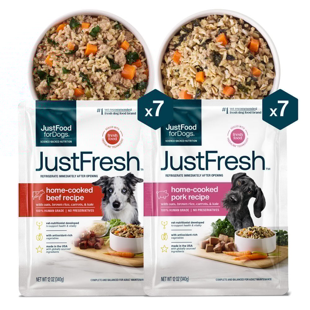 JustFresh Home-Cooked Beef & Pork Dog Food Pouches - 14 pack