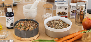 an assortment of just food for dogs products