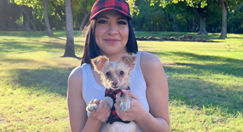 Fatima L., Just Food For Dogs Key Account Rep and her dog